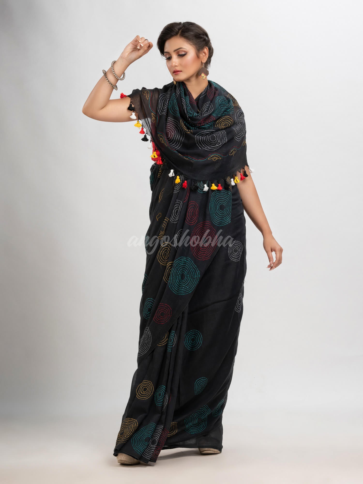 Black cotton embroidery saree