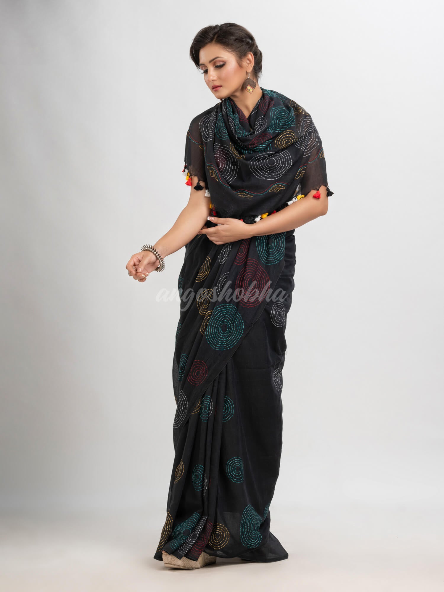 Black cotton embroidery saree