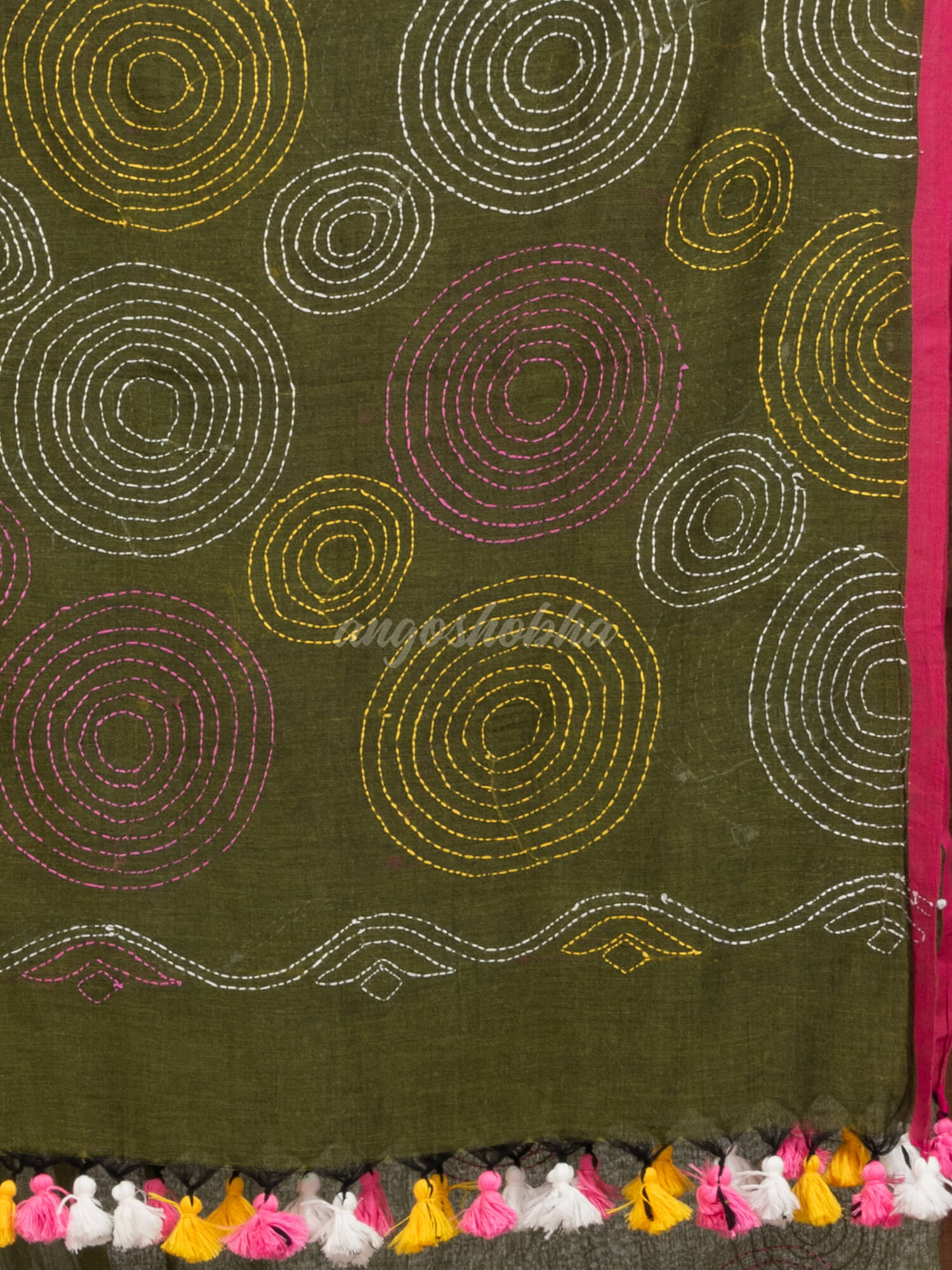 Olive green cotton embroidery saree