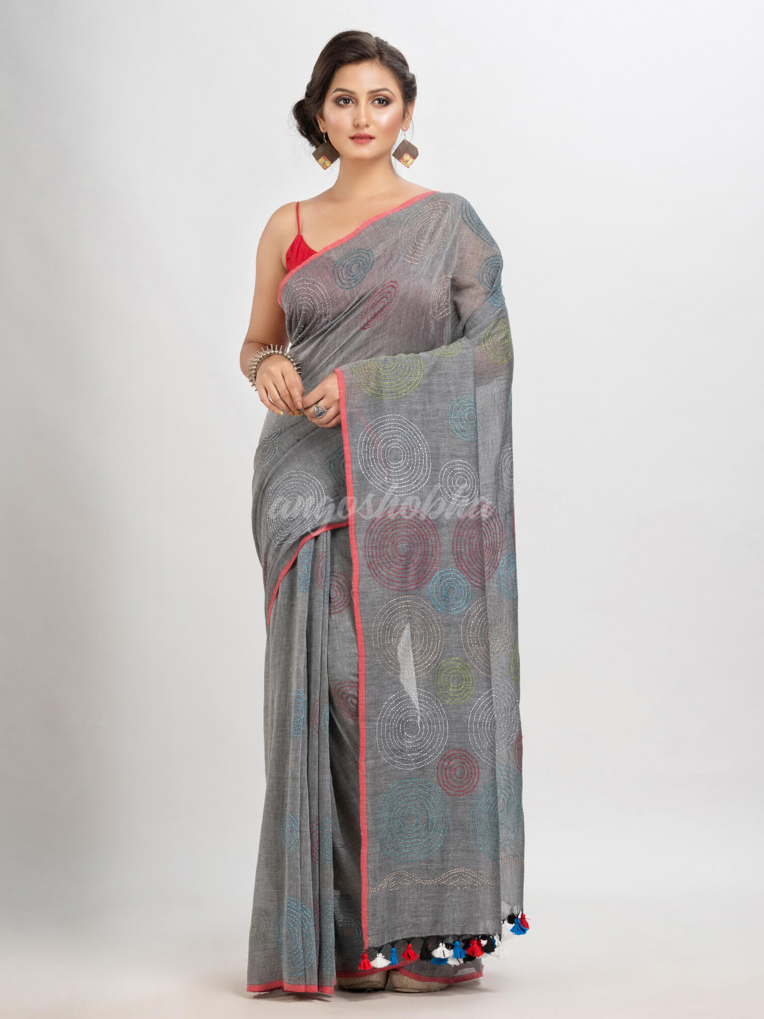 Jet Grey cotton embroidery saree