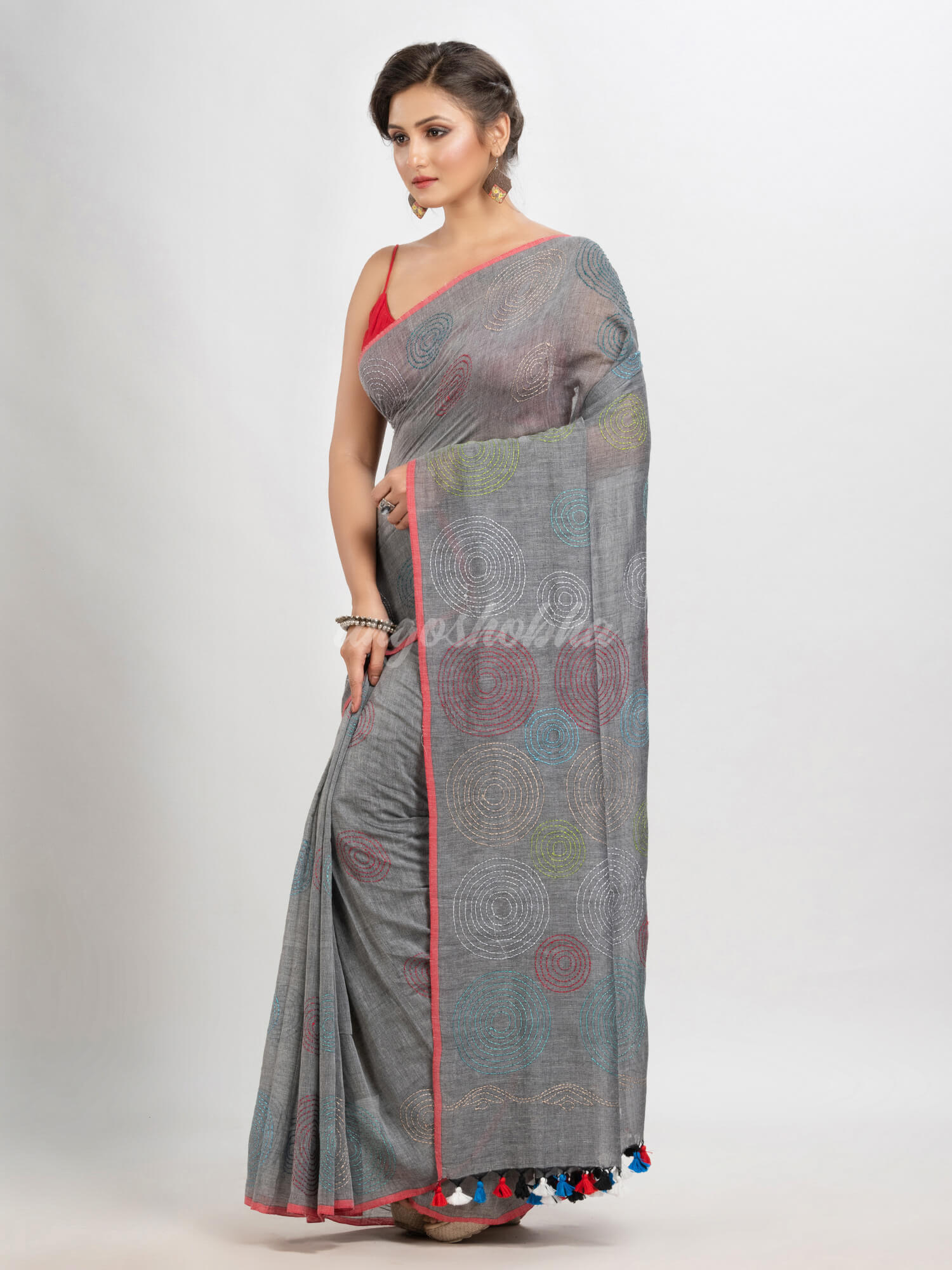 Jet Grey cotton embroidery saree