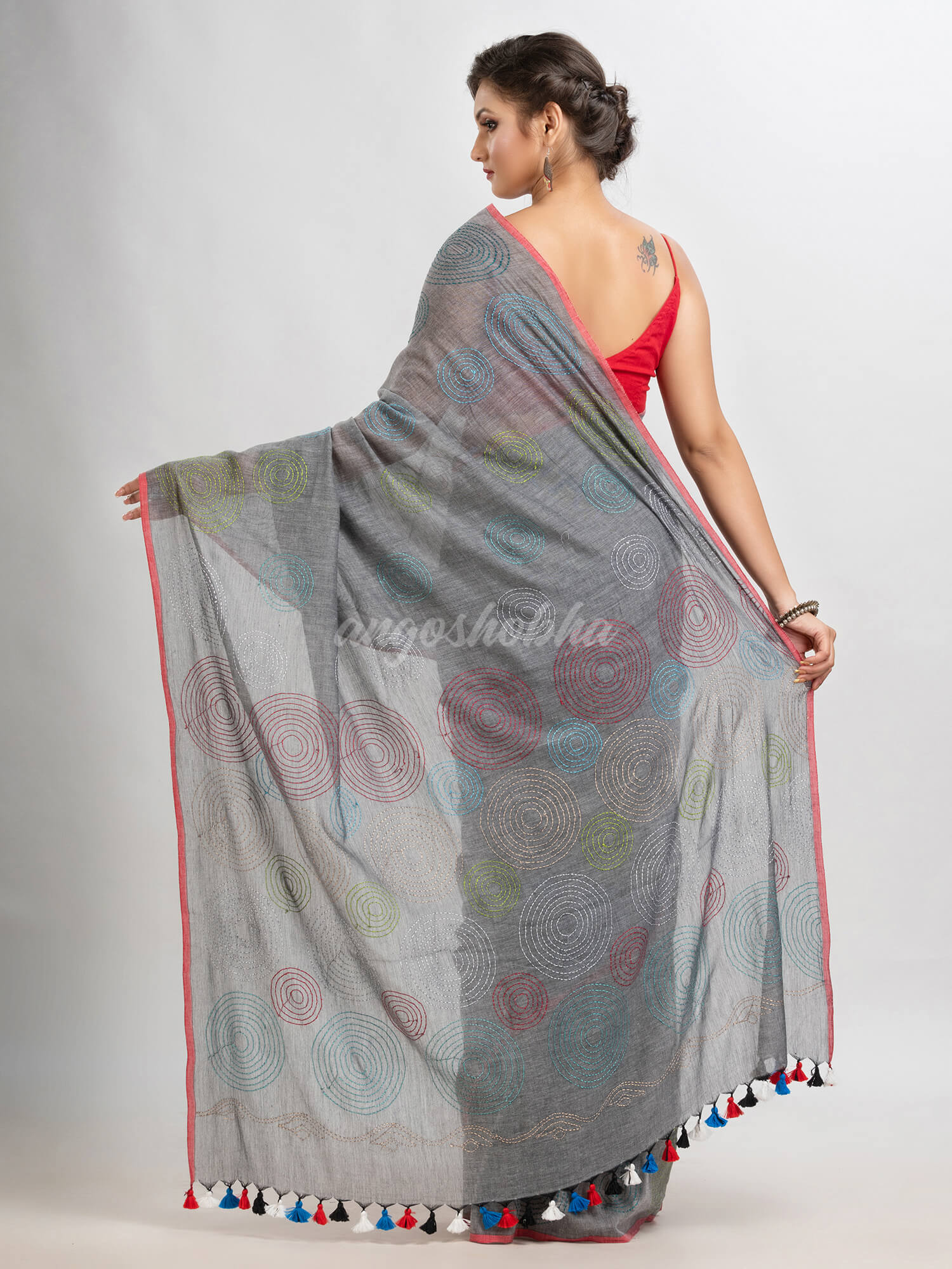 Jet Grey cotton embroidery saree