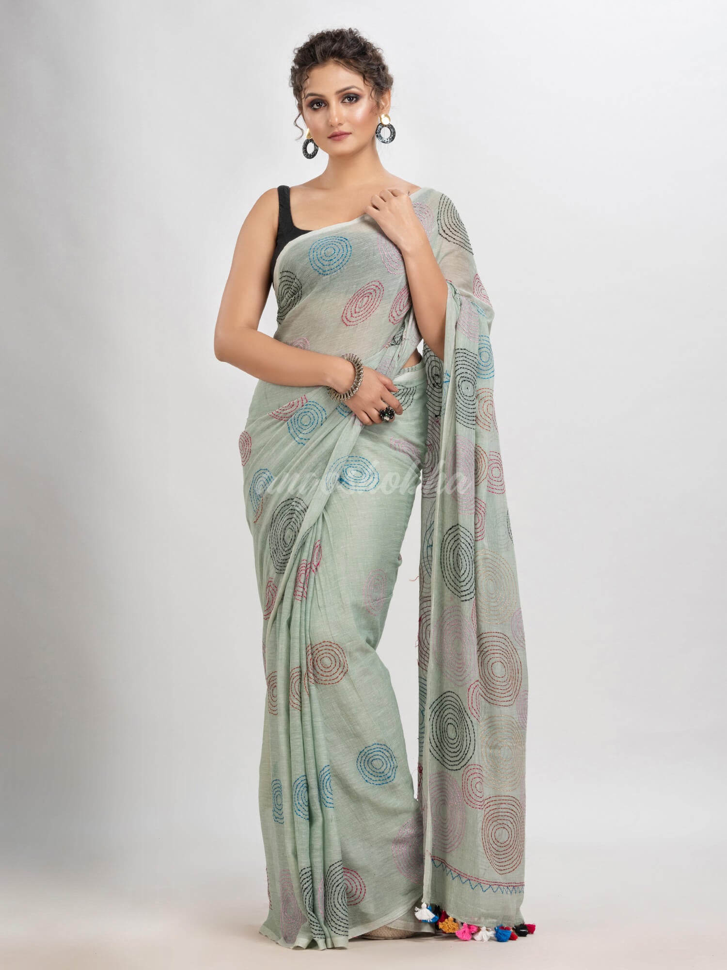 Grey Tinge cotton embroidery saree