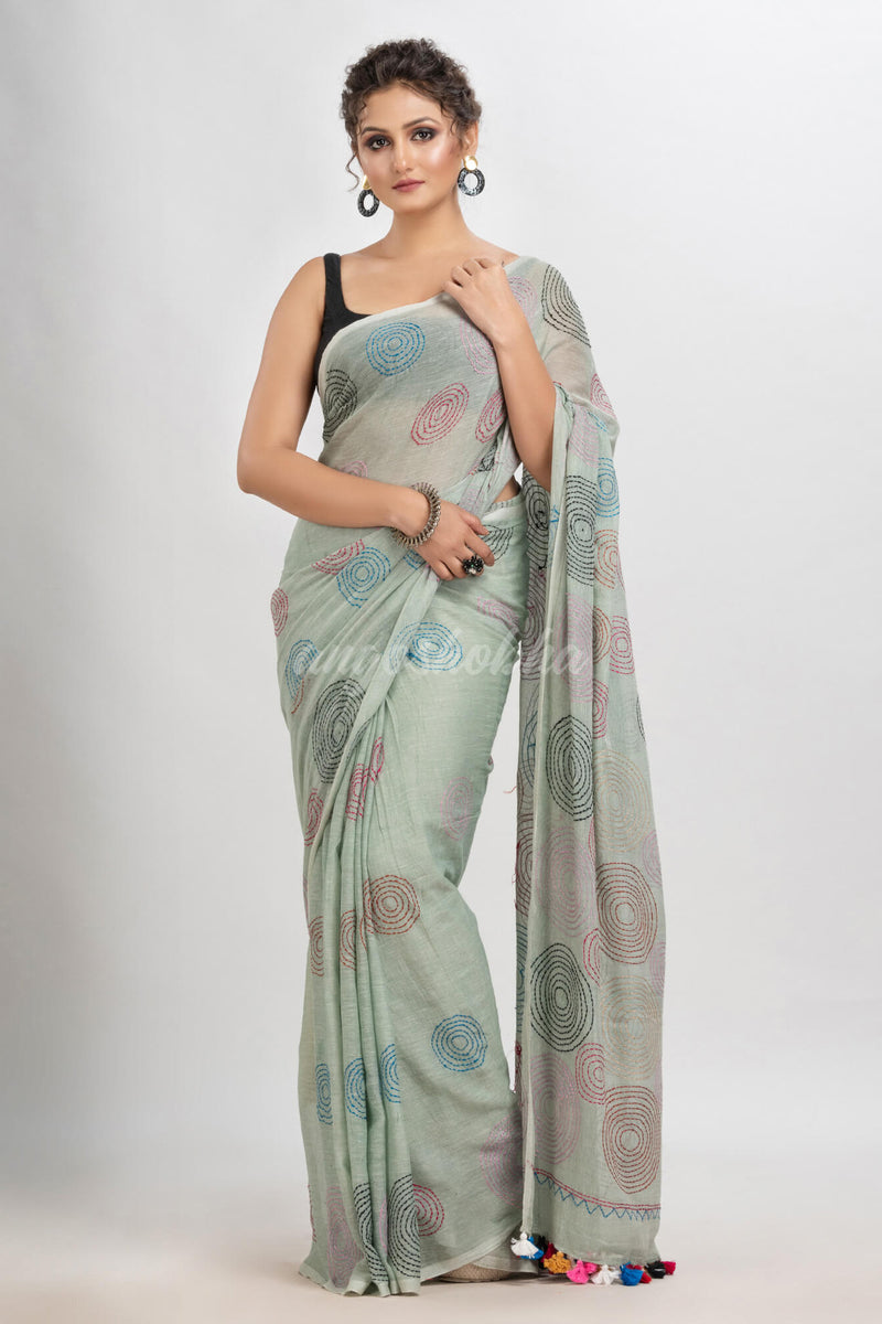 Grey Tinge cotton embroidery saree