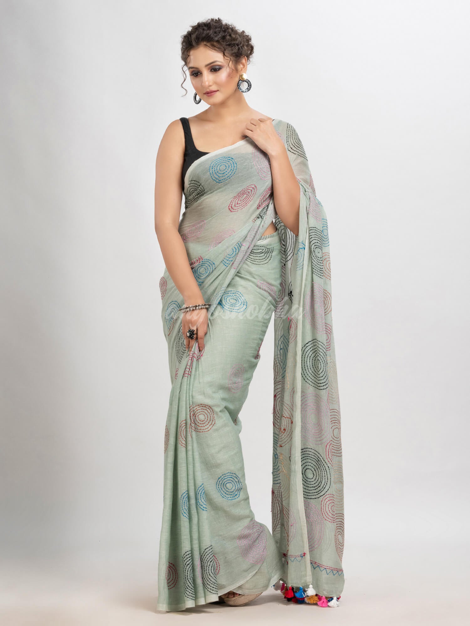 Grey Tinge cotton embroidery saree