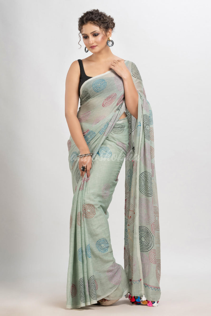 Grey Tinge cotton embroidery saree