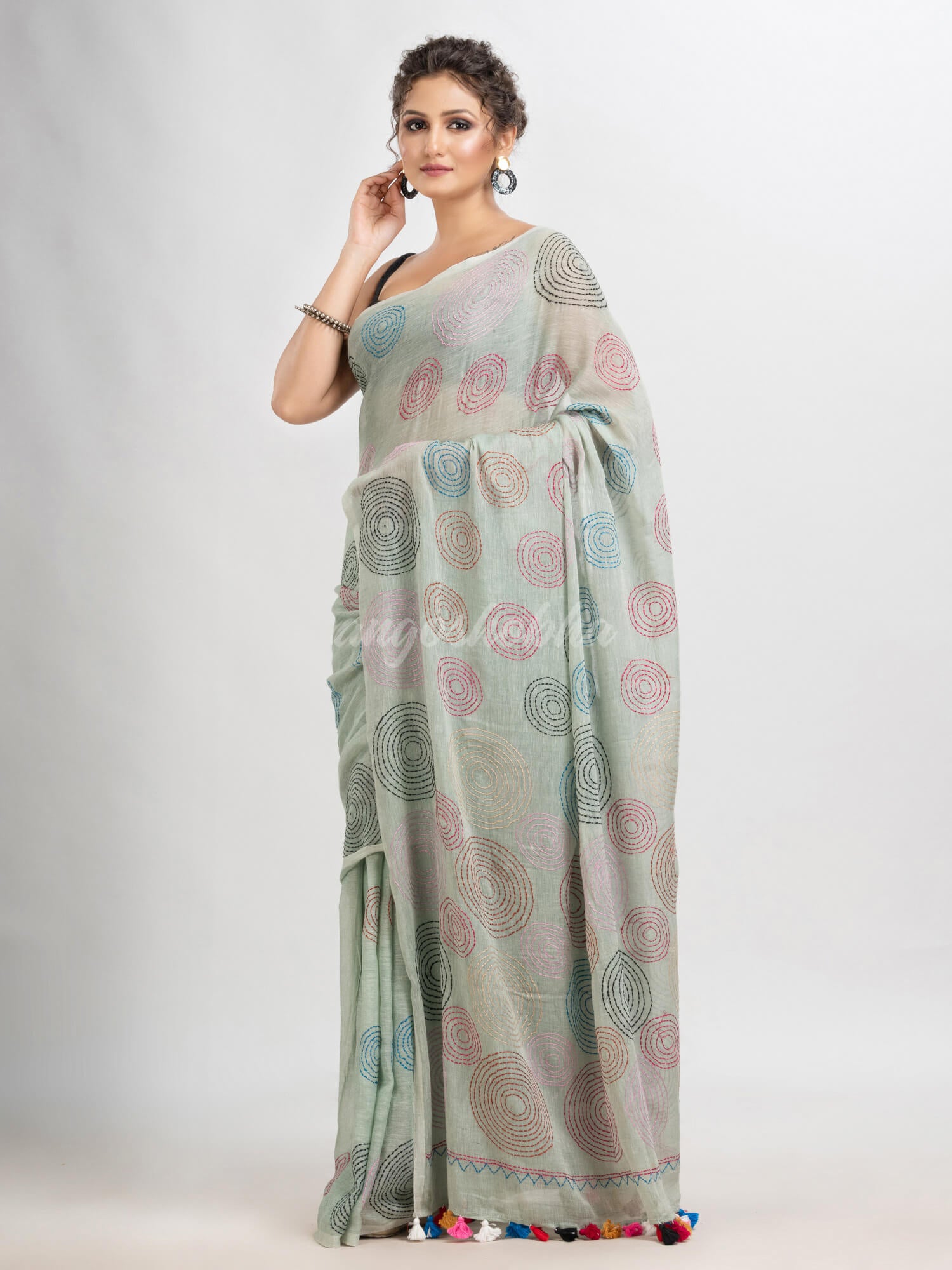 Grey Tinge cotton embroidery saree