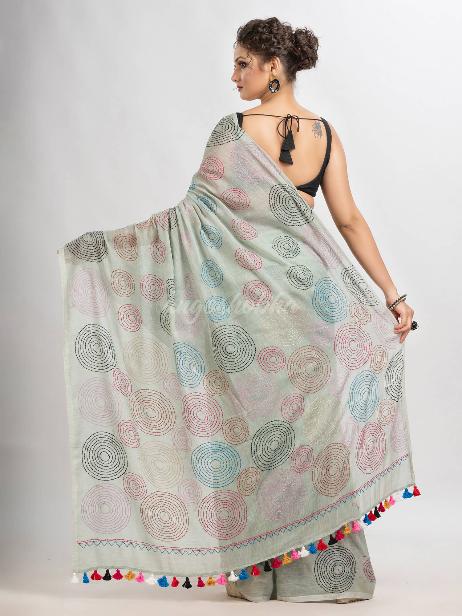 Grey Tinge cotton embroidery saree