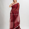 Maroon cotton with jacquard border & pallu stripe handloom saree