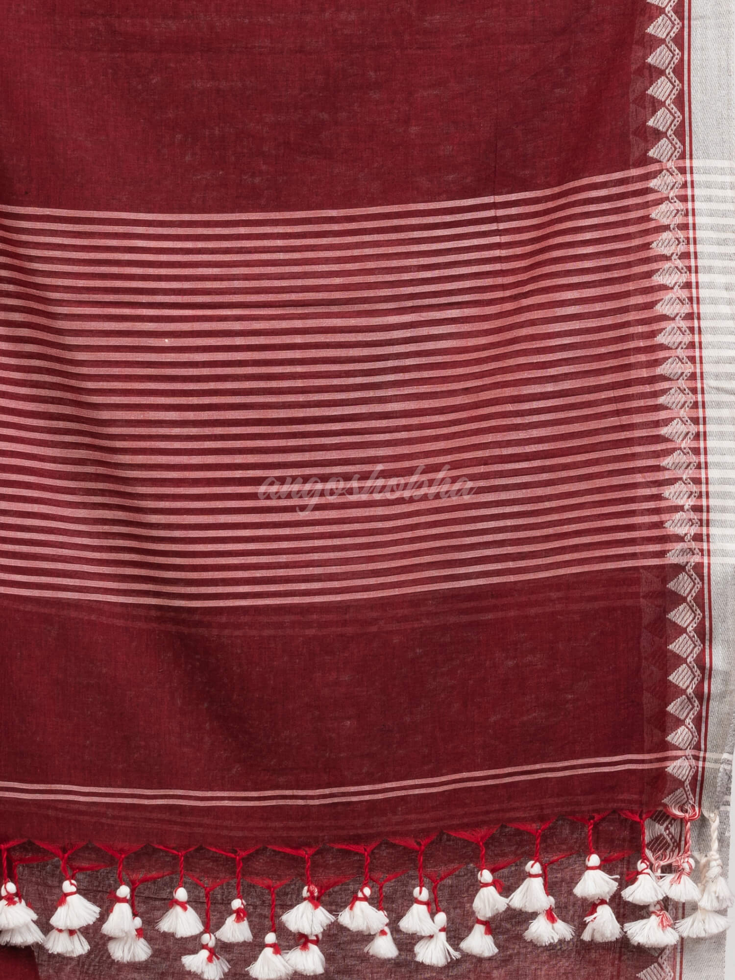 Maroon cotton with jacquard border & pallu stripe handloom saree
