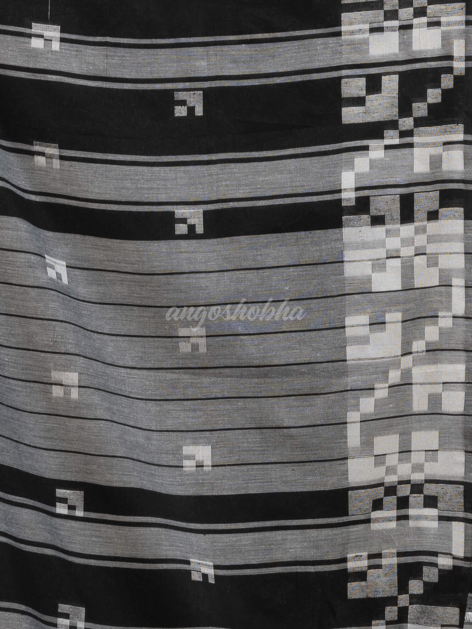 Black cotton jacquard border withe stripe pallu handloom saree