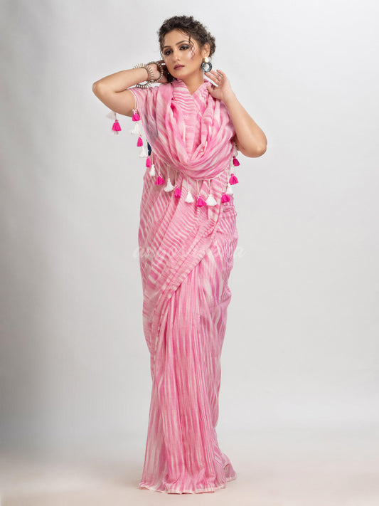 Lipstick Pink Handloom Traditional Molmol Cotton saree