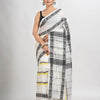 White cotton all body stripe jacquard saree
