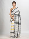 White cotton all body stripe jacquard saree