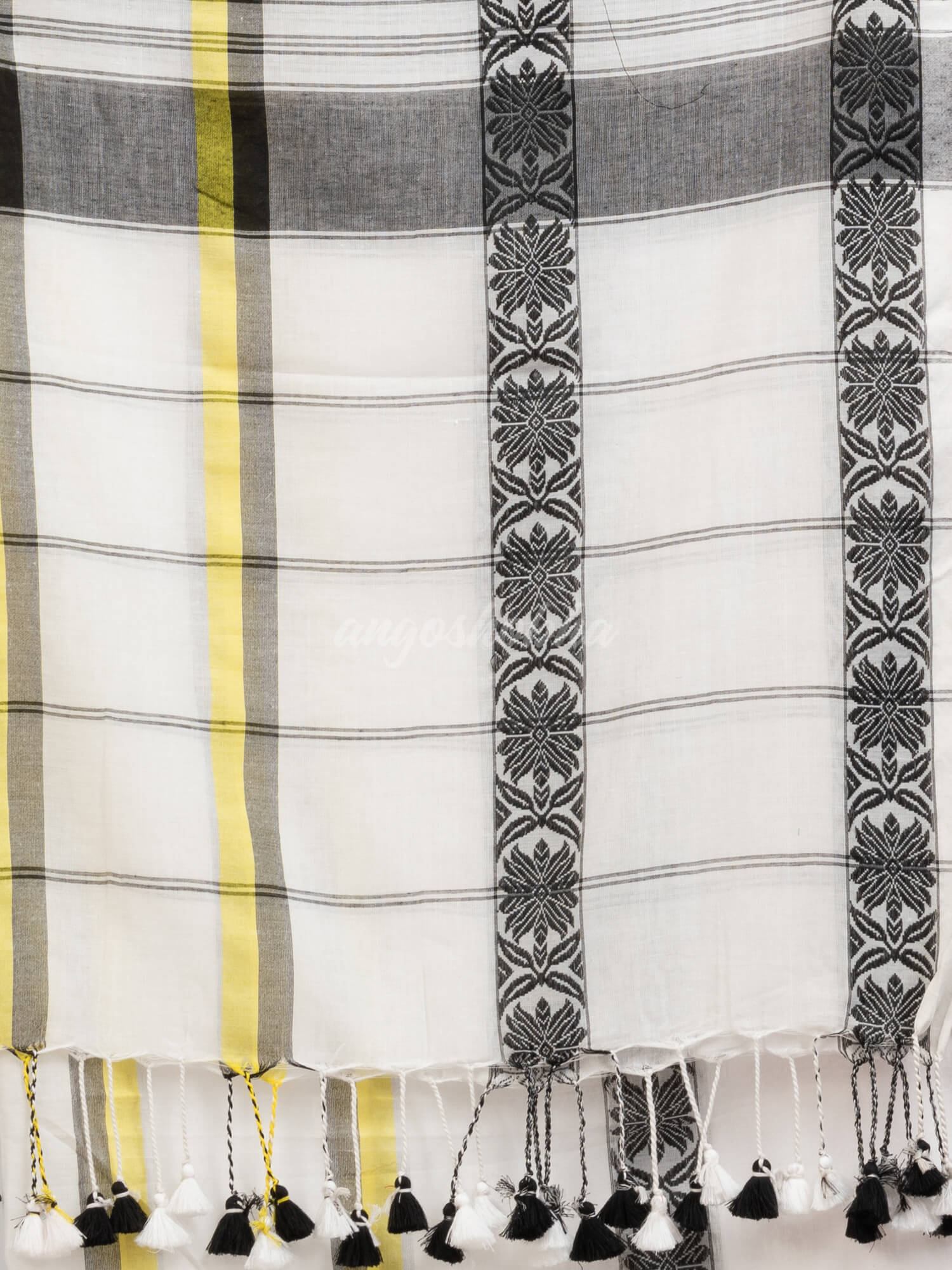 White cotton all body stripe jacquard saree