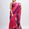 Pink with multi colour pallu handwoven line saree