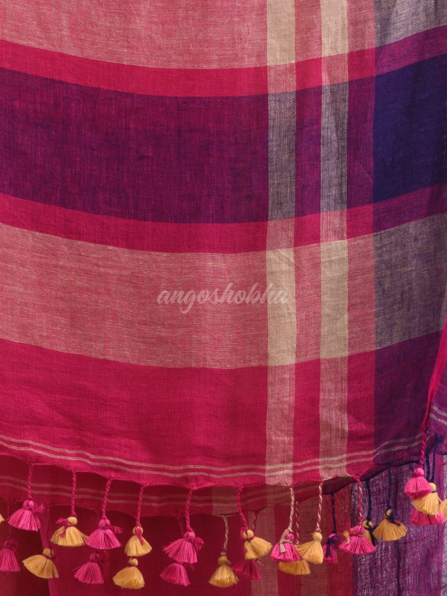 Pink with multi colour pallu handwoven line saree