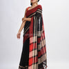 Black with multi colour pallu handwoven linen saree