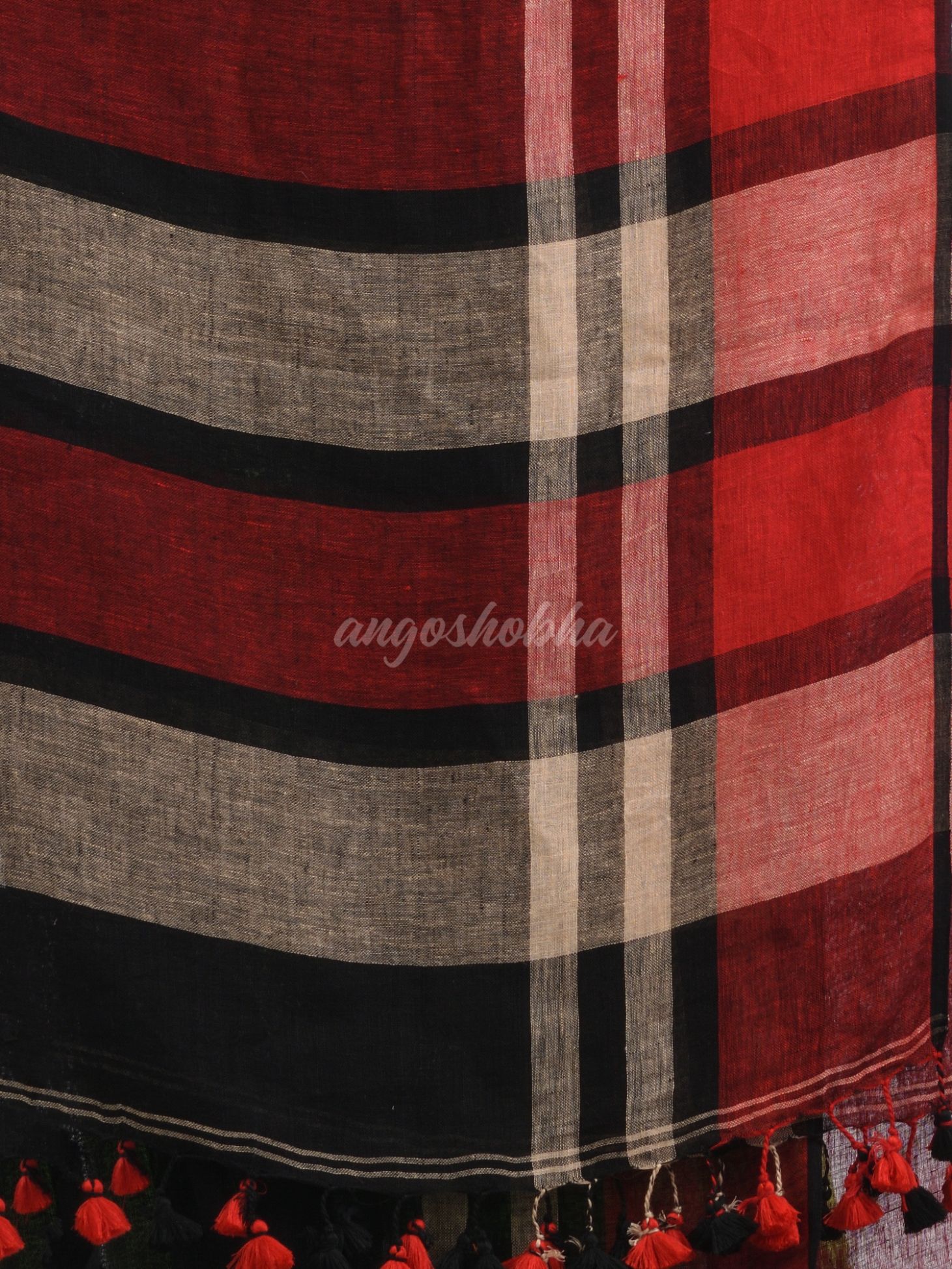 Black with multi colour pallu handwoven linen saree