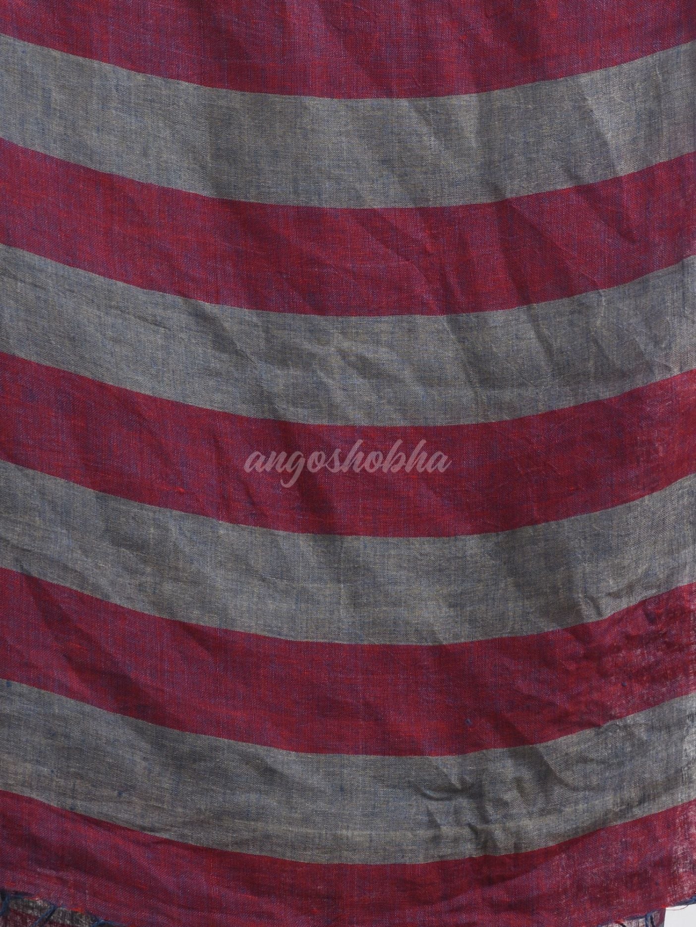 Maroon And Steel Stipe Handwoven linen handloom Saree