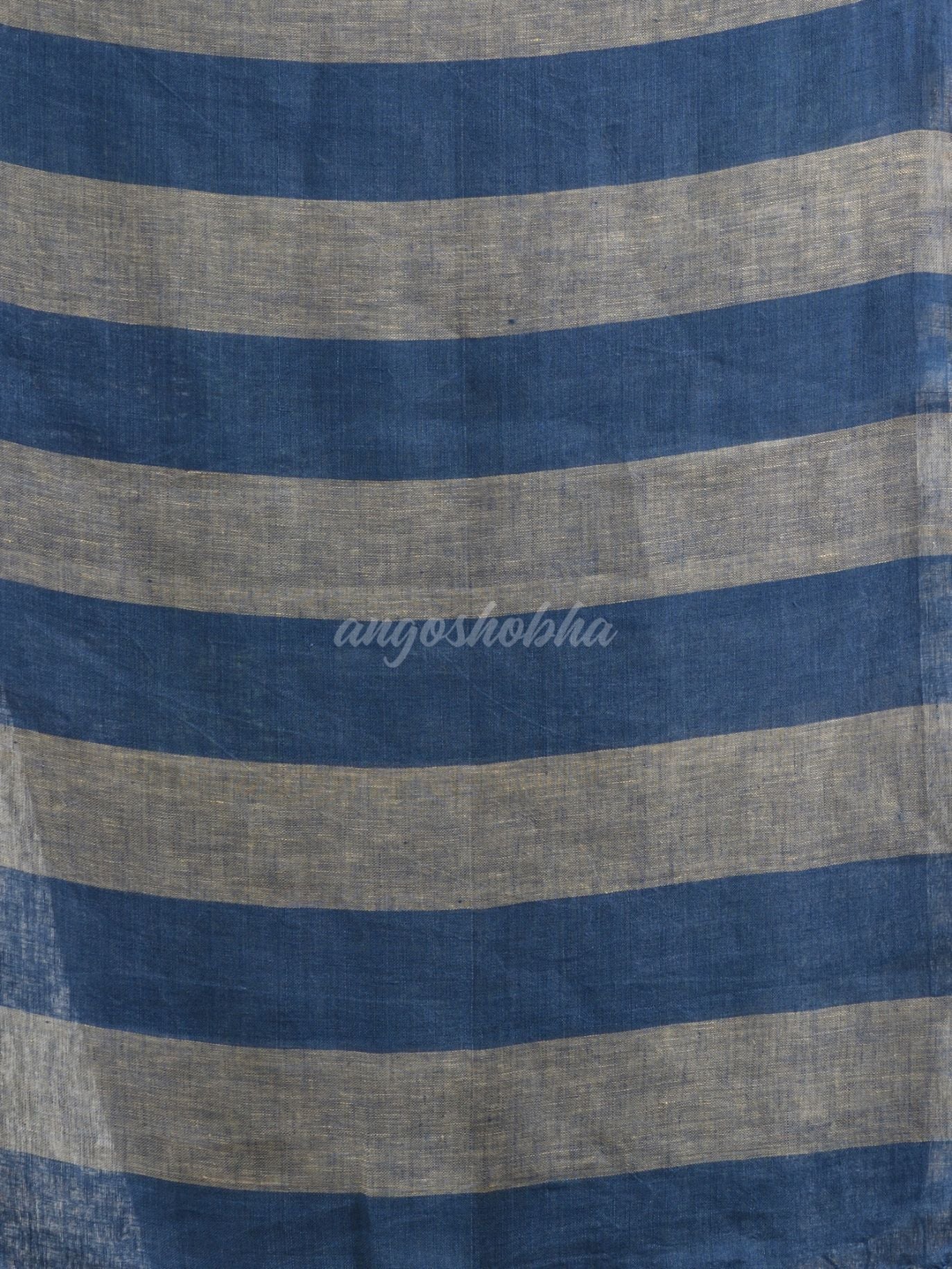 Nevy blue And muga Stipe Handwoven linen handloom Saree