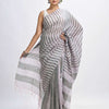 Ash And Light grey Stipe Handwoven linen handloom Saree