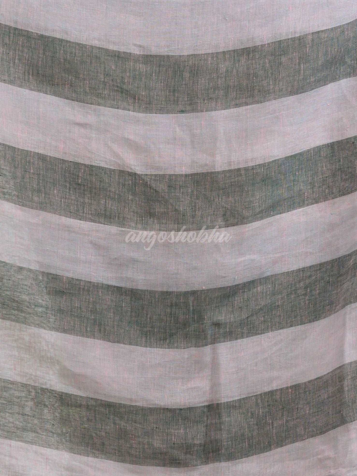 Ash And Light grey Stipe Handwoven linen handloom Saree