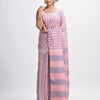Lemonade pink And Glaucous Stipe Handwoven linen handloom Saree