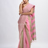 Hillside green And pink Stipe Handwoven linen handloom Saree