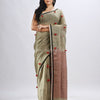 Sege green  linen all body pom pom with pallu stipe handwoven saree