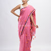 Livid pink linen all body pom pom with pallu stipe handwoven saree
