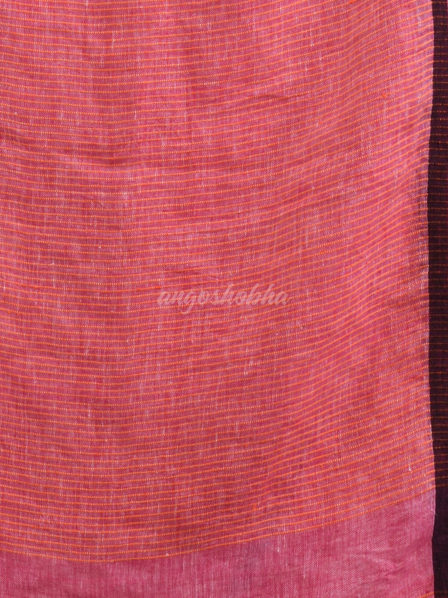 Livid pink linen all body pom pom with pallu stipe handwoven saree
