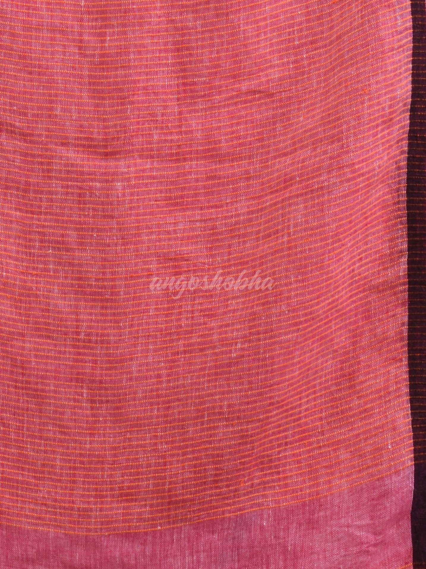 Livid pink linen all body pom pom with pallu stipe handwoven saree