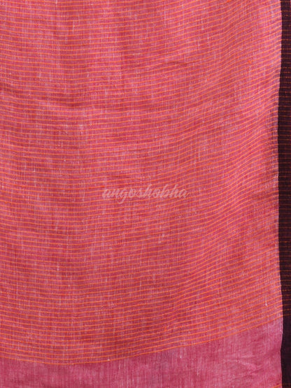 Livid pink linen all body pom pom with pallu stipe handwoven saree