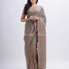 Grey kantha stitch Handwoven Linen Saree