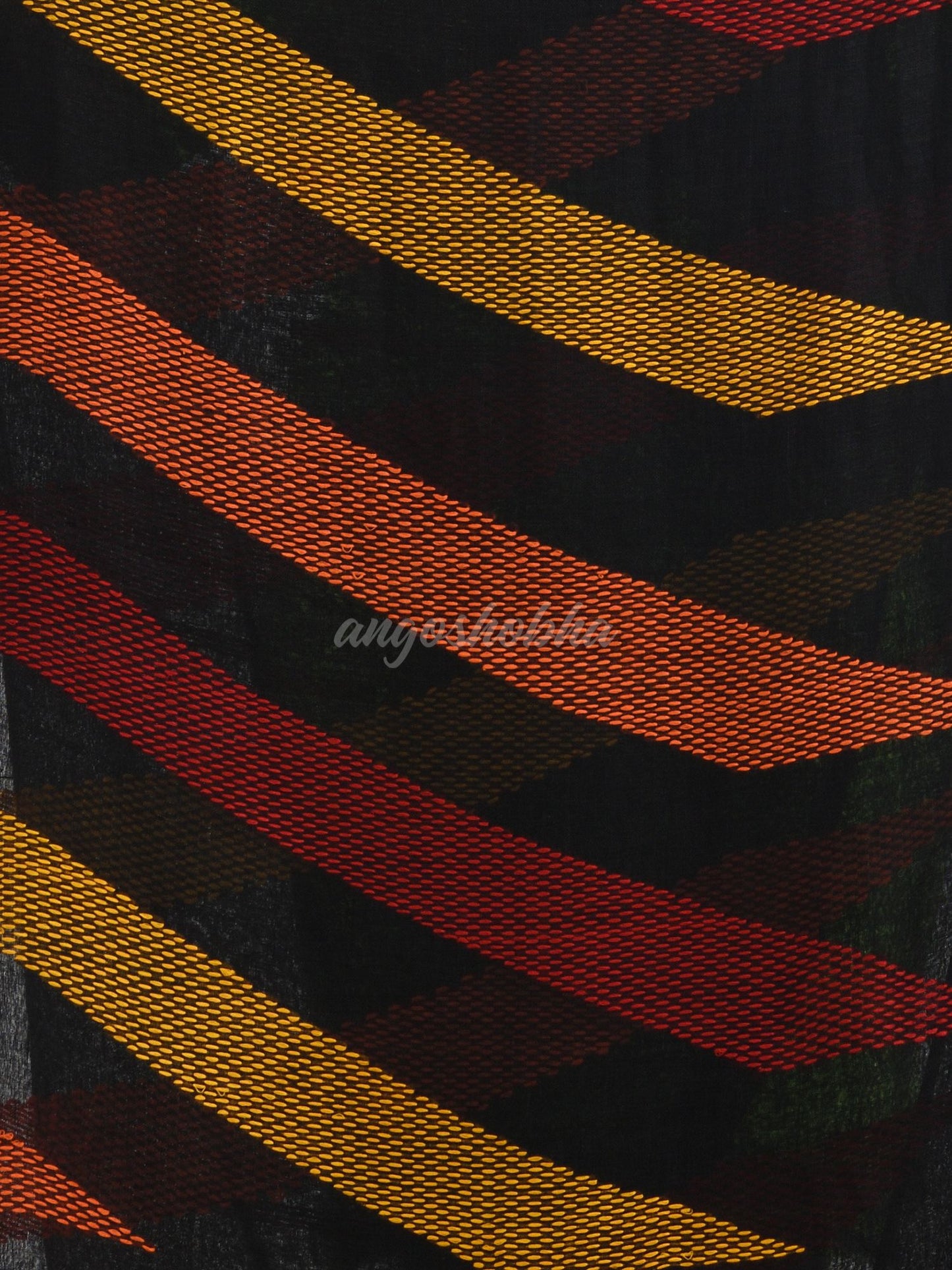 Black kantha stitch handwoven linen saree