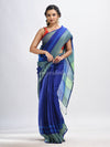 Royal blue linen with pallu stipe handloom saree