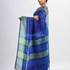 Royal blue linen with pallu stipe handloom saree