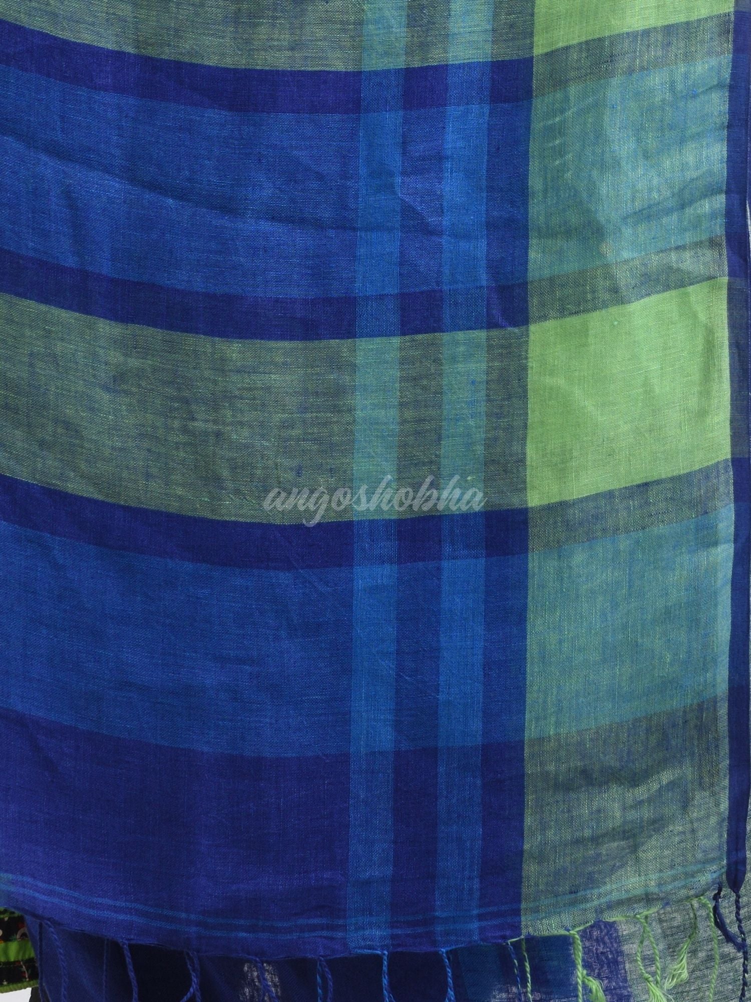 Royal blue linen with pallu stipe handloom saree
