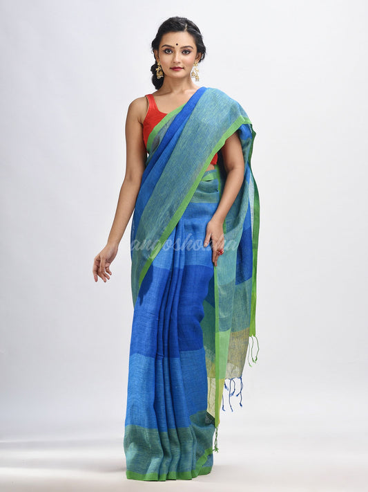 Light blue linen with pallu stipe handloom saree