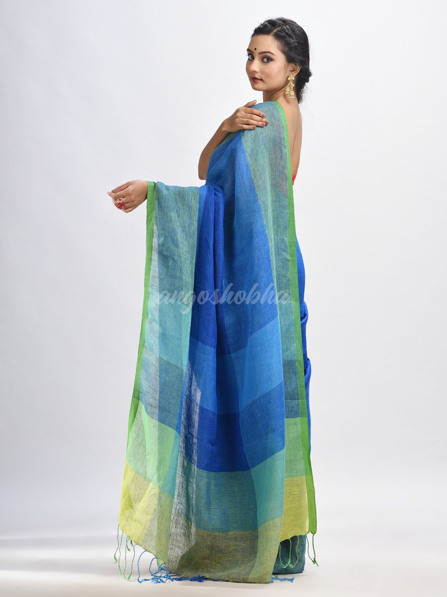 Light blue linen with pallu stipe handloom saree