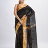 Black linen half check and huff solid body jamdani saree