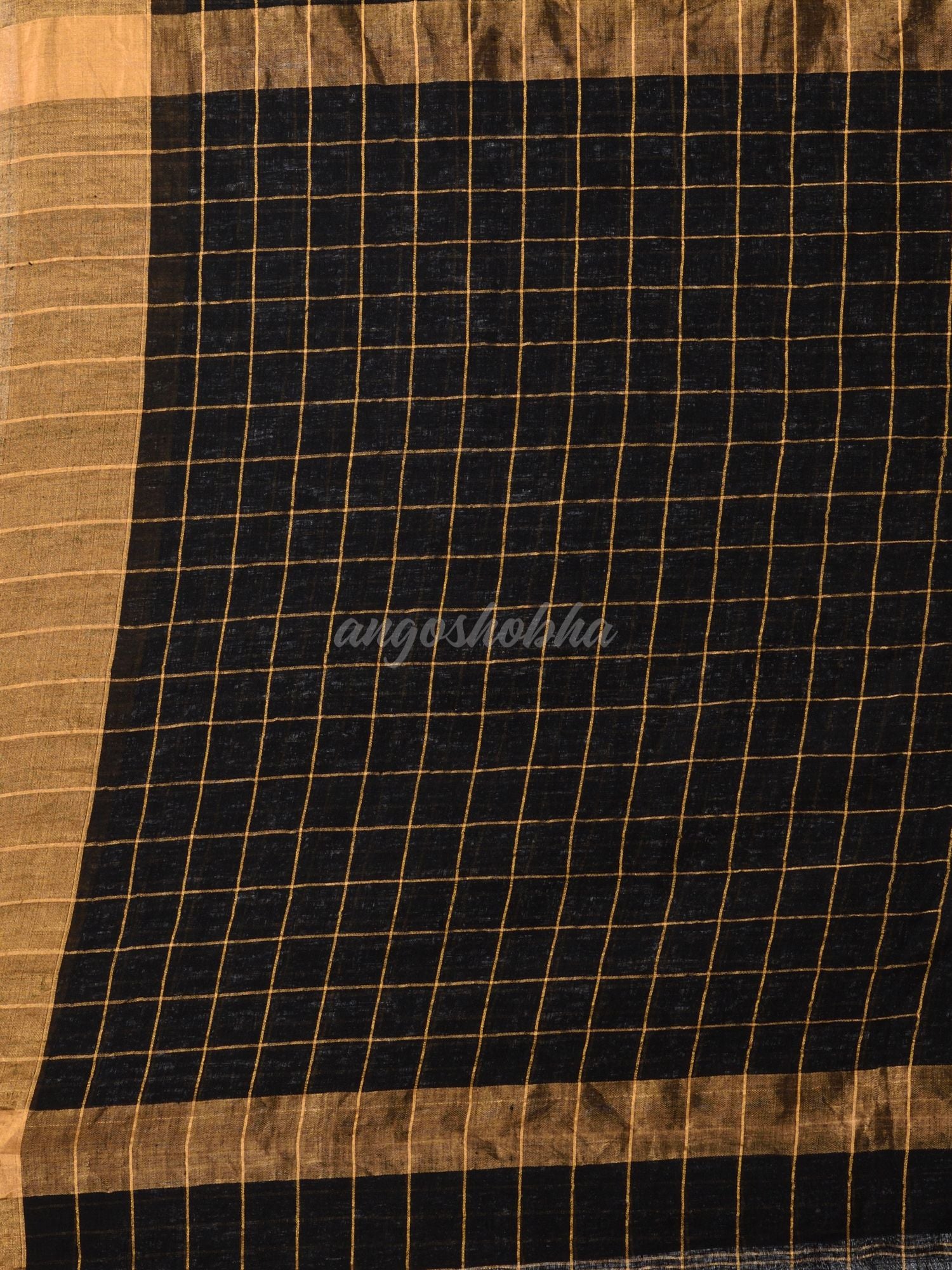 Black linen half check and huff solid body jamdani saree