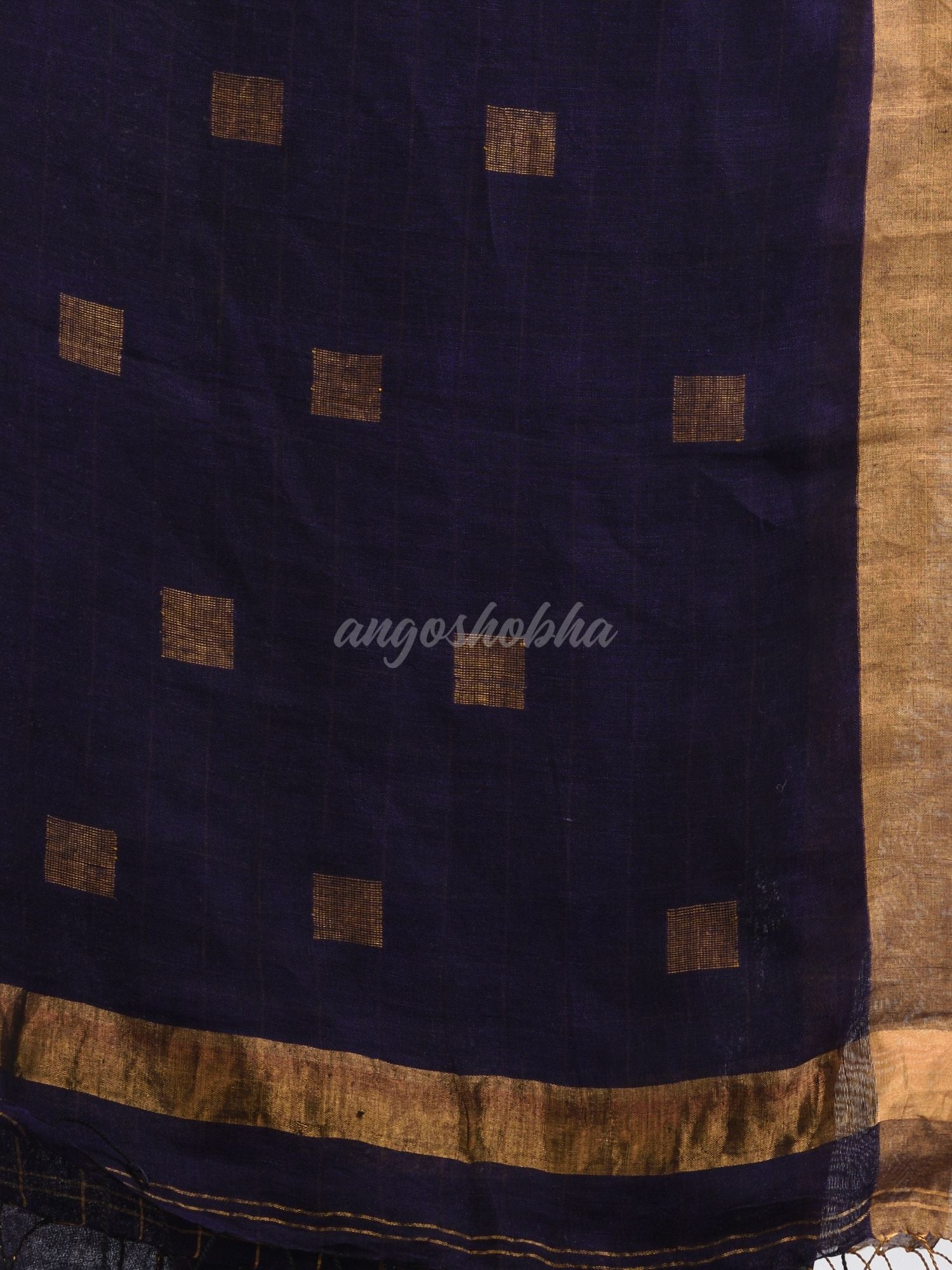 Violet linen half check and huff solid body jamdani saree