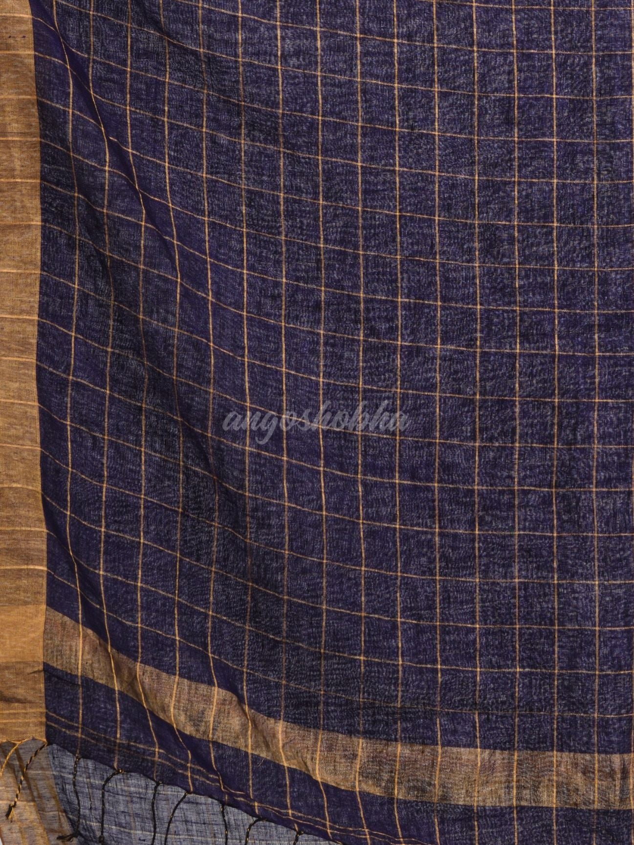 Violet linen half check and huff solid body jamdani saree