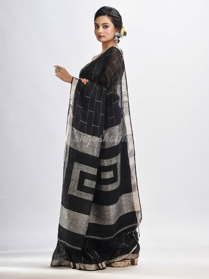 Black Traditional Linen Jamdani Saree