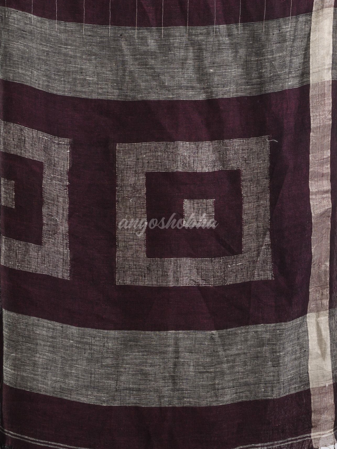 Chocolate brown Traditional Linen Jamdani Saree