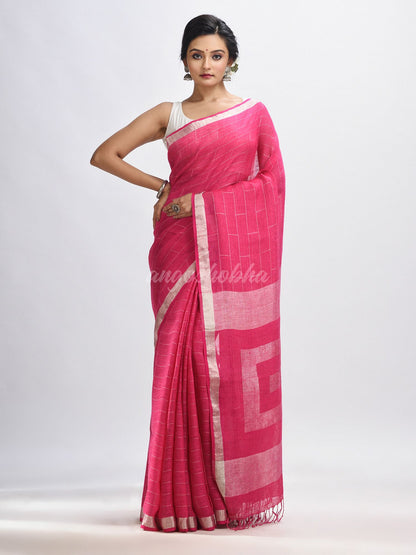 Light pink Traditional Linen Jamdani Saree