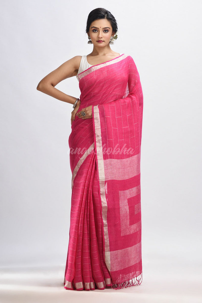 Light pink Traditional Linen Jamdani Saree