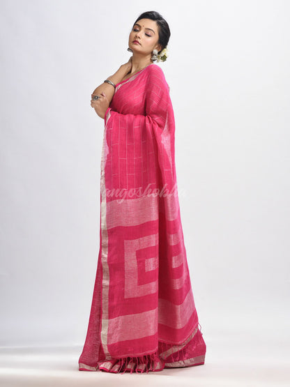 Light pink Traditional Linen Jamdani Saree